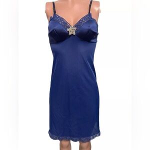 Vintage Y2K Blue Rhinestone Star Ribbon Pearl Detail  Slip Dress Cosplay Costume